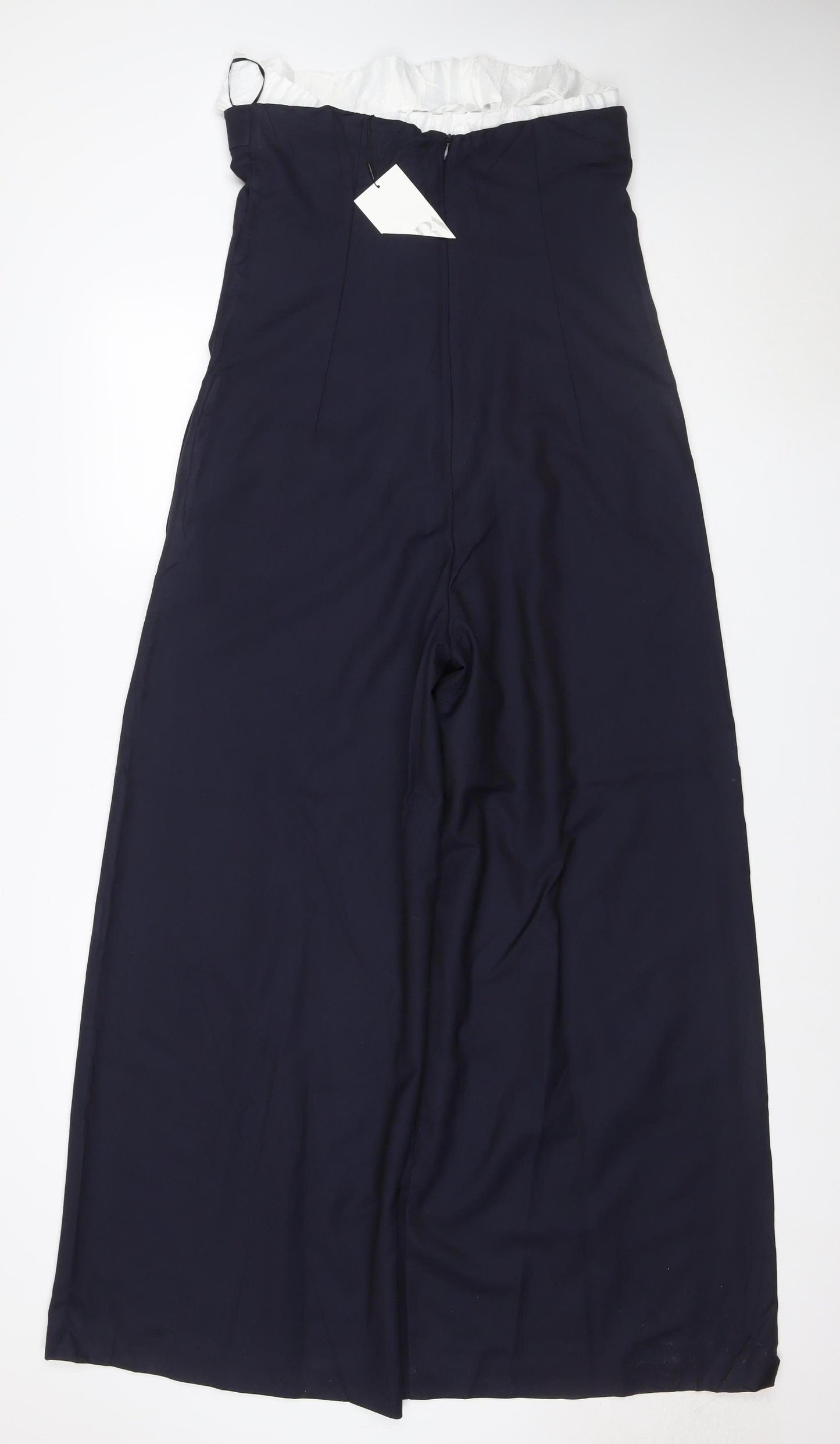 Zara Women Navy Blue UK 12 Wide-Leg Ruffle Waist Trousers