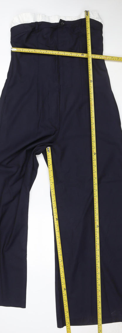 Zara Women Navy Blue UK 12 Wide-Leg Ruffle Waist Trousers