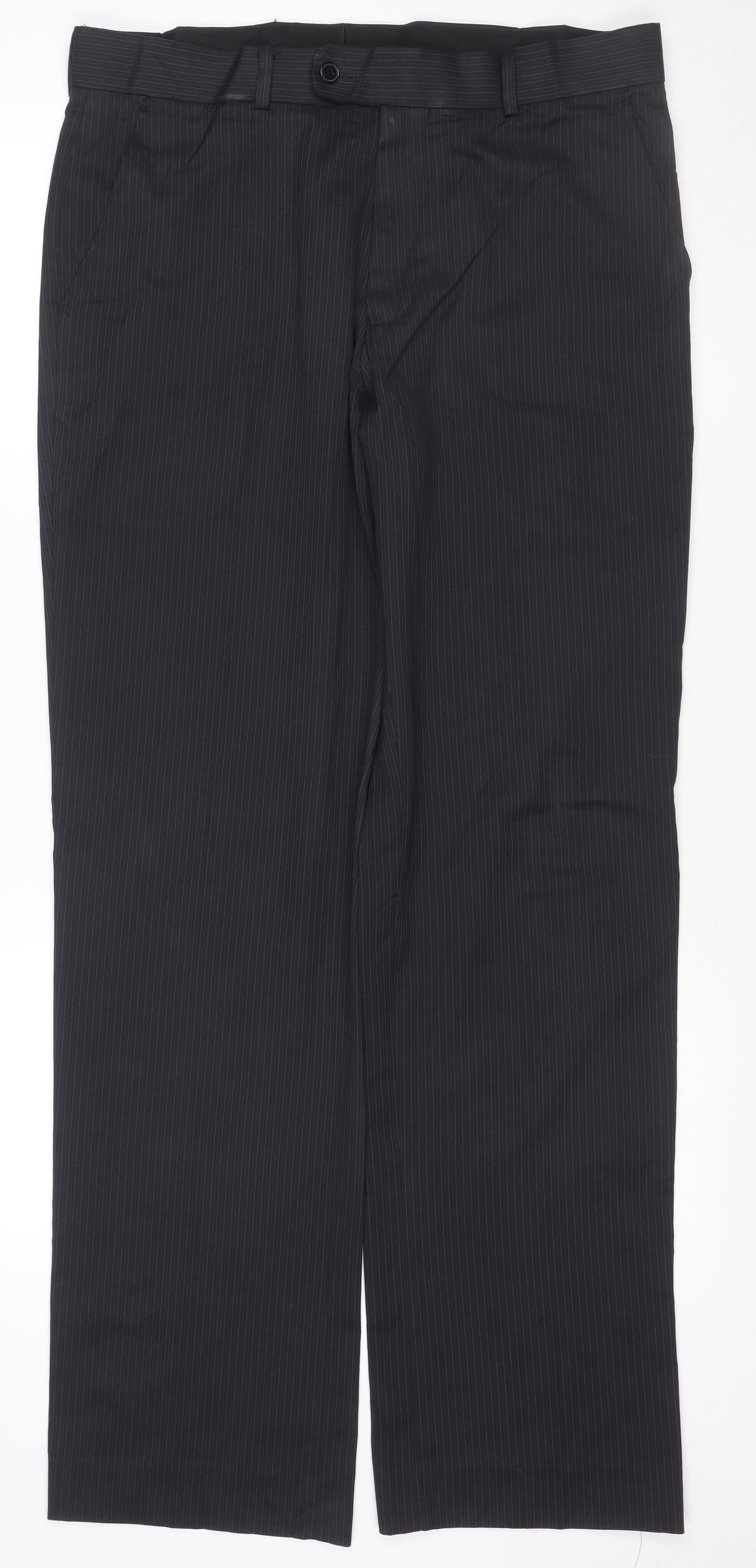 Burton Men's Black Pinstripe Dress Trousers 34L Regular Flat Front