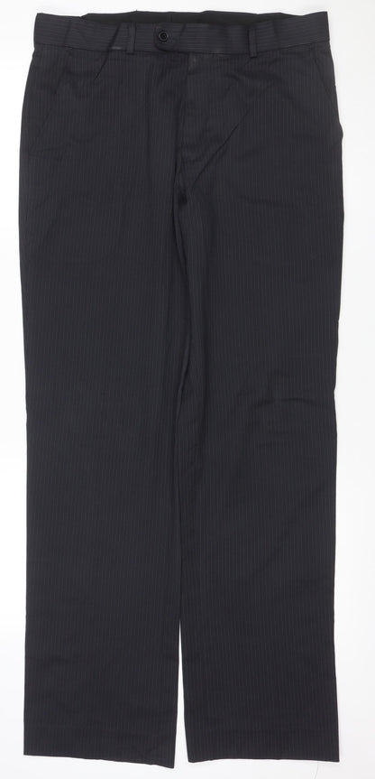 Burton Men's Black Pinstripe Dress Trousers 34L Regular Flat Front