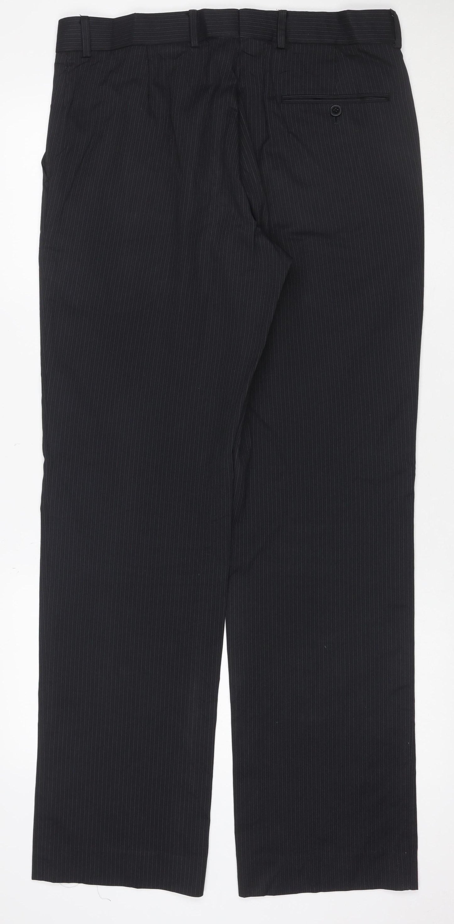 Burton Men's Black Pinstripe Dress Trousers 34L Regular Flat Front
