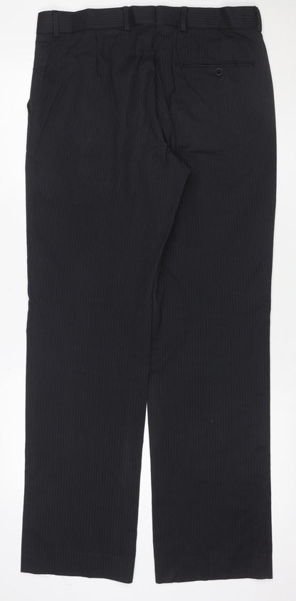 Burton Men's Black Pinstripe Dress Trousers 34L Regular Flat Front