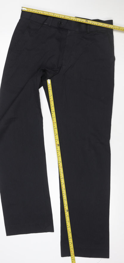 Burton Men's Black Pinstripe Dress Trousers 34L Regular Flat Front