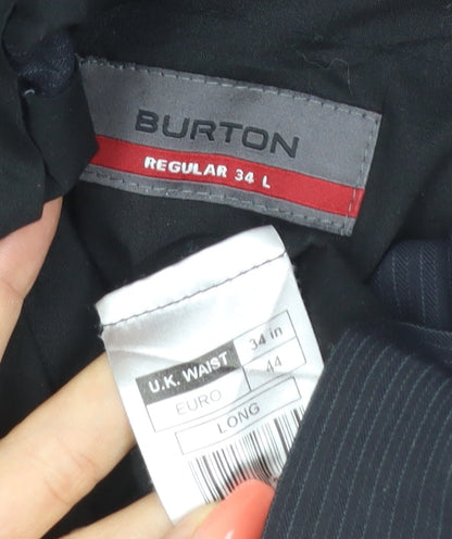 Burton Men's Black Pinstripe Dress Trousers 34L Regular Flat Front