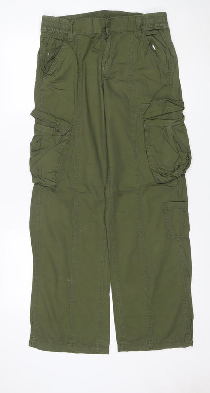H&M Women’s Green Size 10 Cotton Cargo Trousers Adjustable Waist