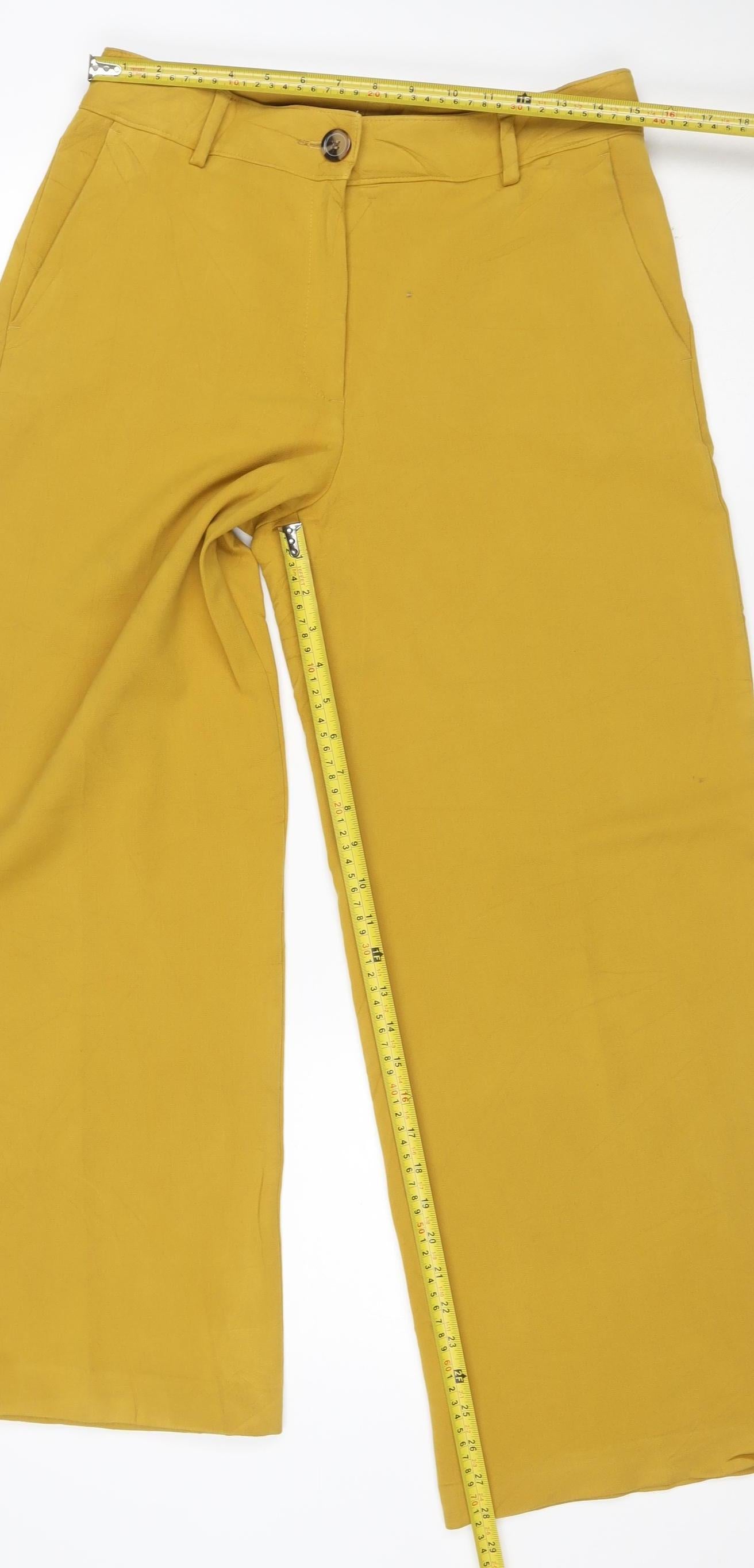 Marks and Spencer Women Yellow UK 12 Cropped Wide-Leg Stretch Trousers