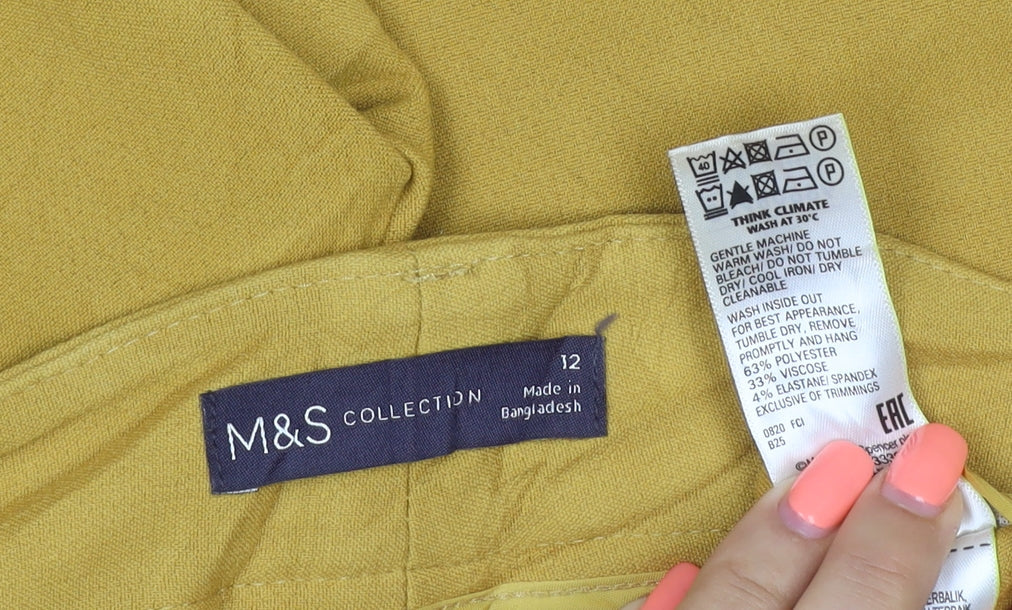 Marks and Spencer Women Yellow UK 12 Cropped Wide-Leg Stretch Trousers