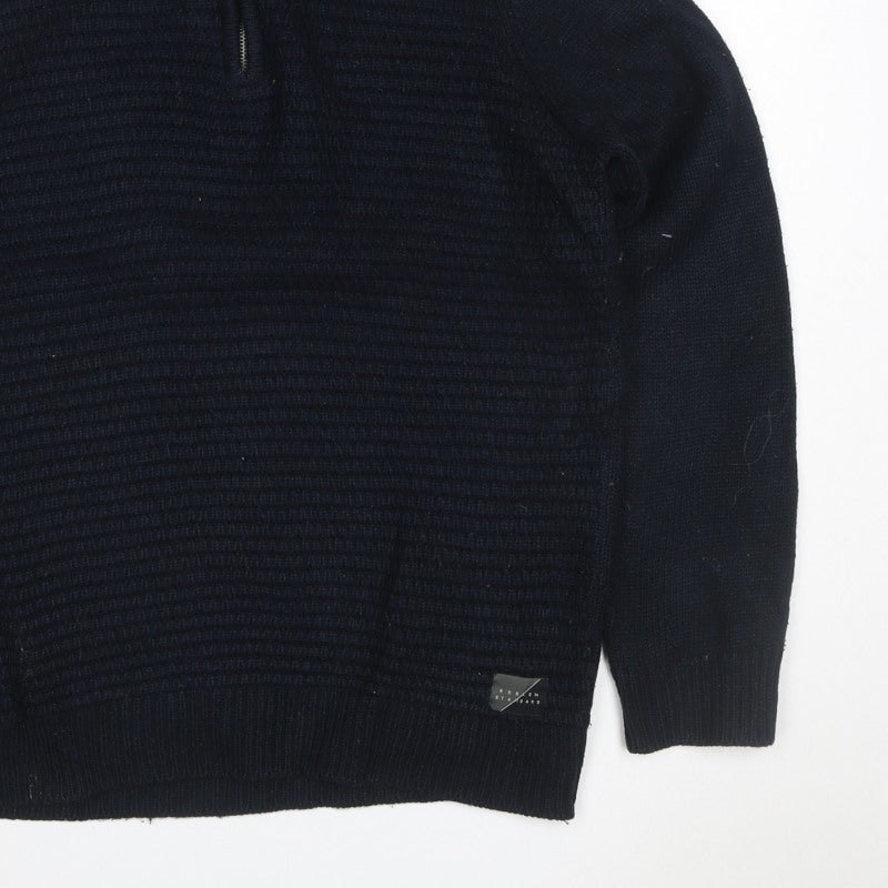 Broken Standard Men’s Black S 1/4 Zip High Neck Knit Pullover Jumper