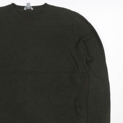 COS Men’s Dark Green XL Cable Knit Crew Neck Pullover Jumper
