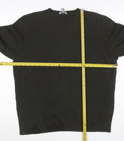 COS Men’s Dark Green XL Cable Knit Crew Neck Pullover Jumper