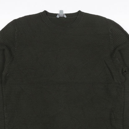 COS Men’s Dark Green XL Cable Knit Crew Neck Pullover Jumper