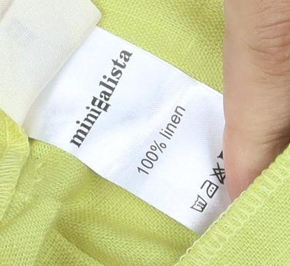 minealista Women's Yellow M Linen Wide-Leg Trousers Pockets