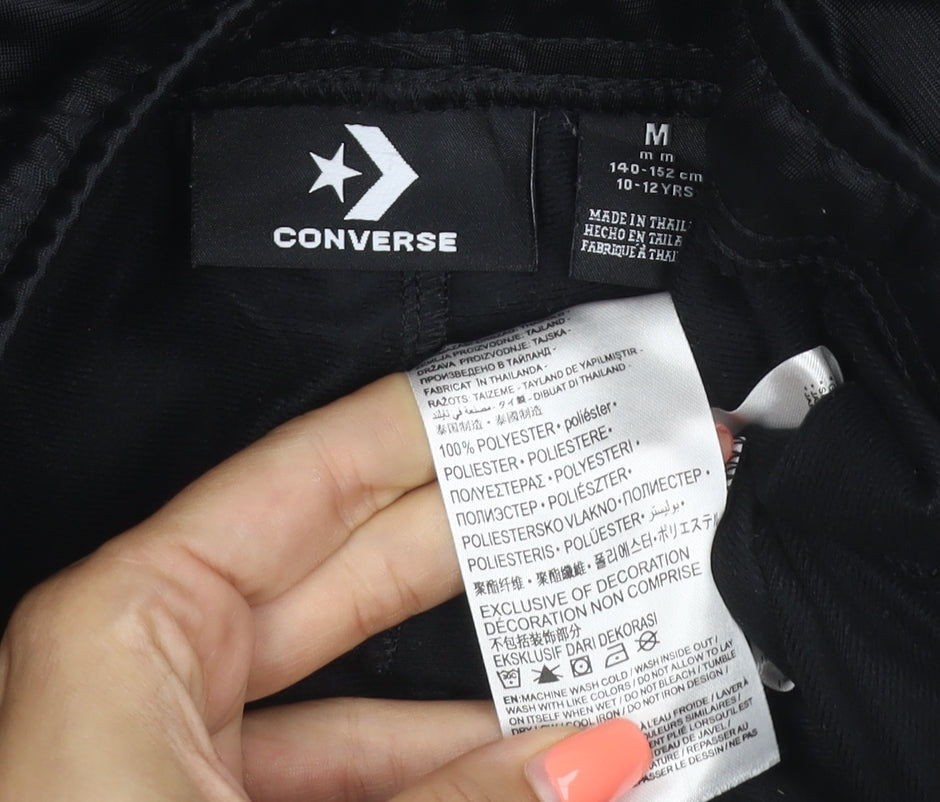 Brand and care label for Converse boys’ black 10-12 years jogger track pants drawstring