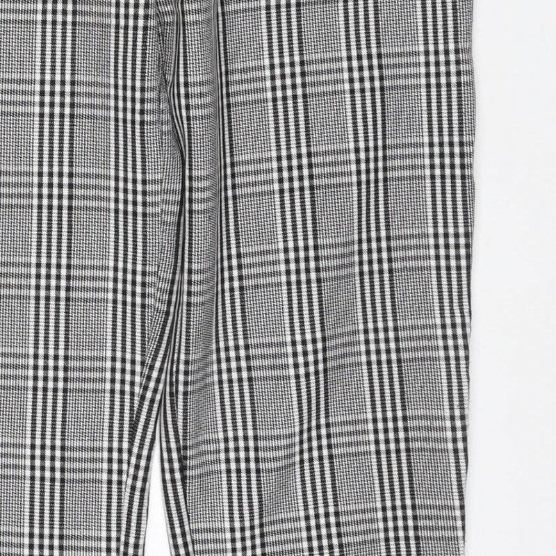Pull&Bear Women’s Grey Check Paperbag Trousers UK 8 High Rise