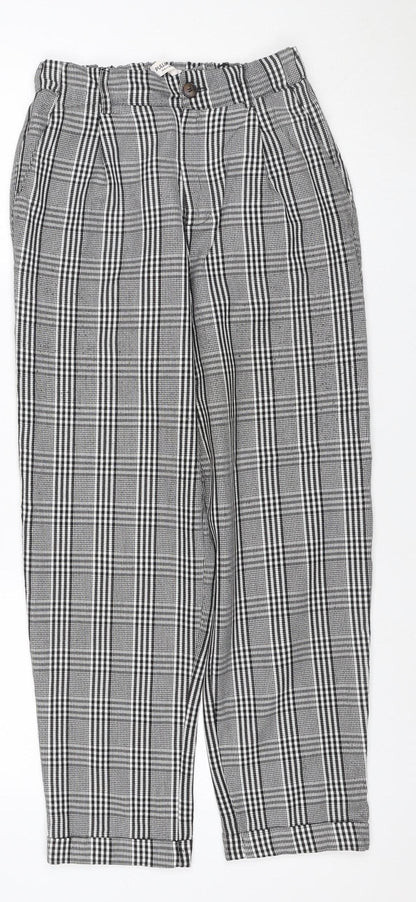 Pull&Bear Women’s Grey Check Paperbag Trousers UK 8 High Rise