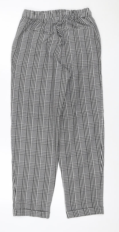 Pull&Bear Women’s Grey Check Paperbag Trousers UK 8 High Rise