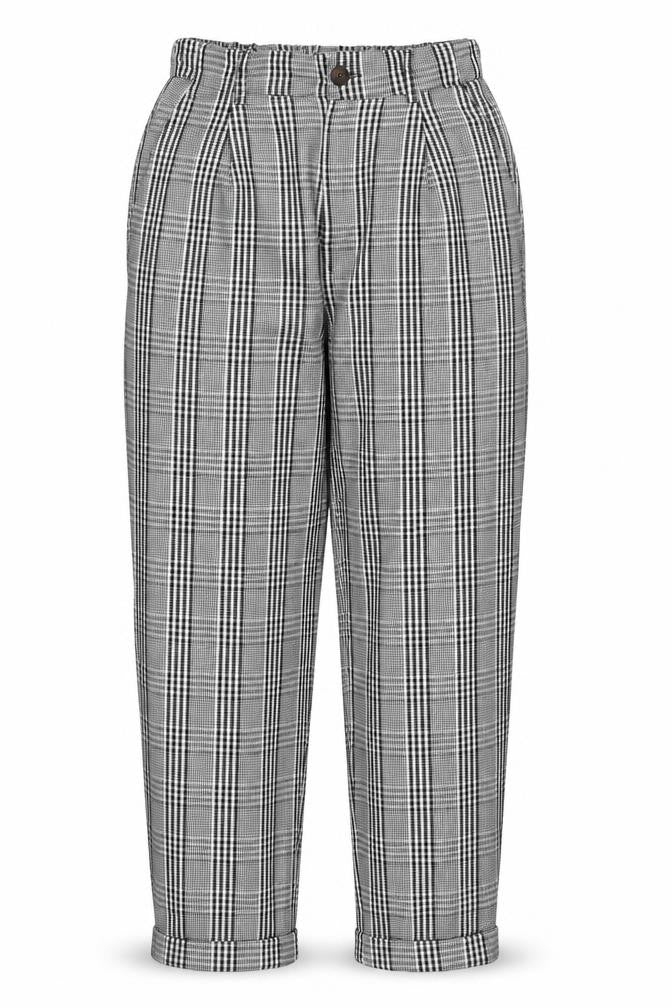 Pull&Bear Women’s Grey Check Paperbag Trousers UK 8 High Rise
