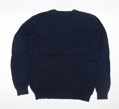 Brook Taverner Men’s Navy Blue M V-Neck Cotton Blend Knit Pullover Jumper