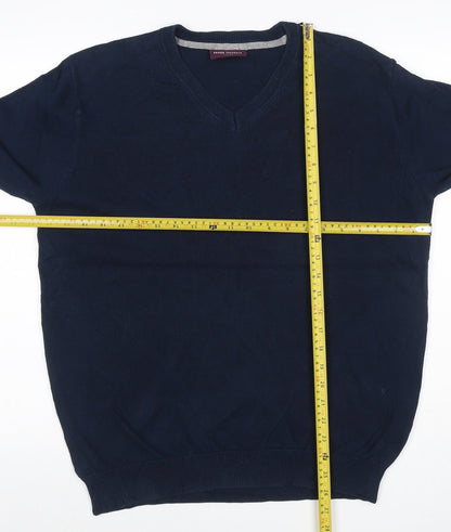 Brook Taverner Men’s Navy Blue M V-Neck Cotton Blend Knit Pullover Jumper