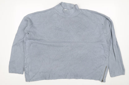 White + Warren Women Grey UK 16 Cashmere Blend Roll Neck Zip Jumper