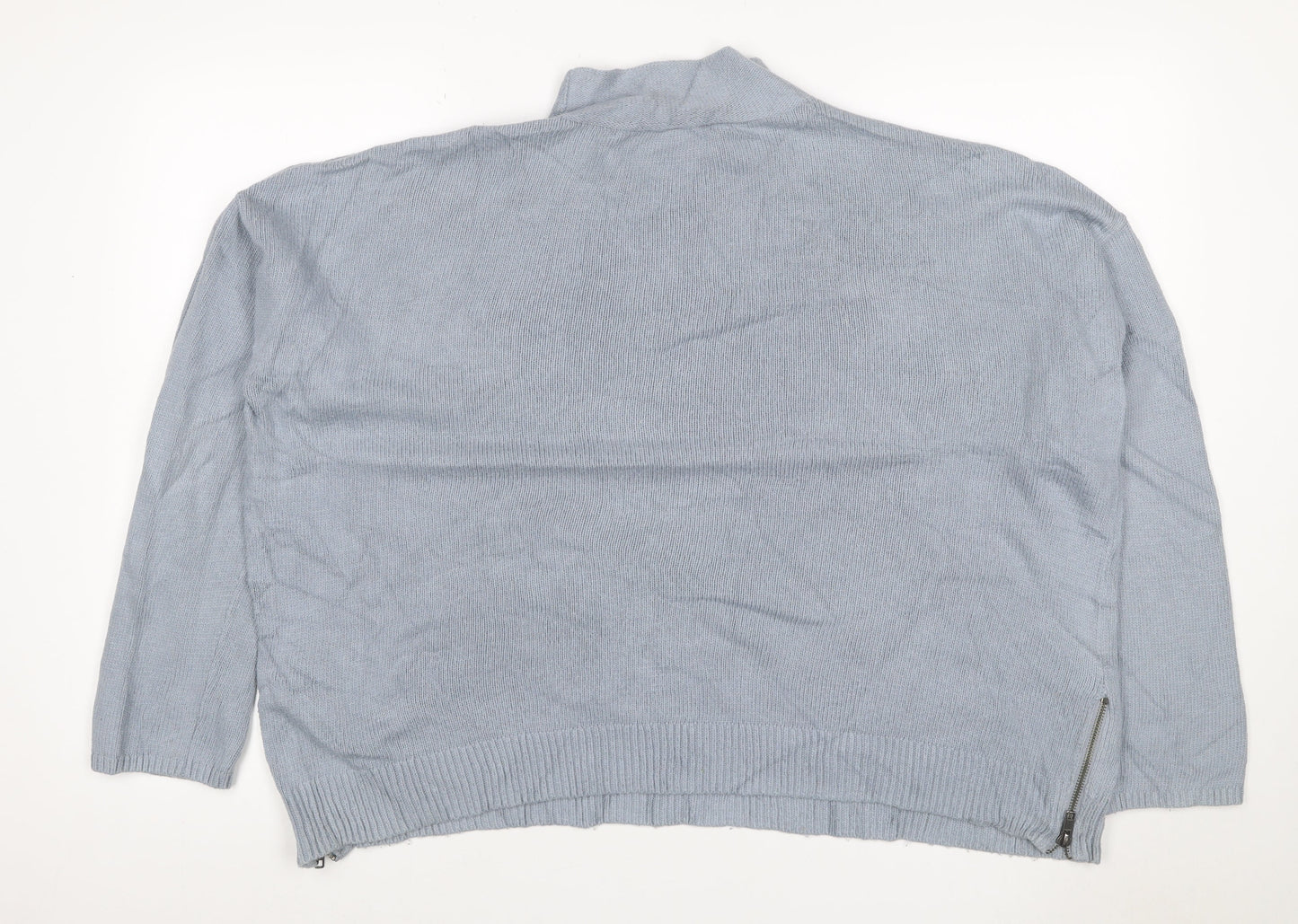 White + Warren Women Grey UK 16 Cashmere Blend Roll Neck Zip Jumper