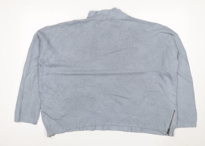 White + Warren Women Grey UK 16 Cashmere Blend Roll Neck Zip Jumper