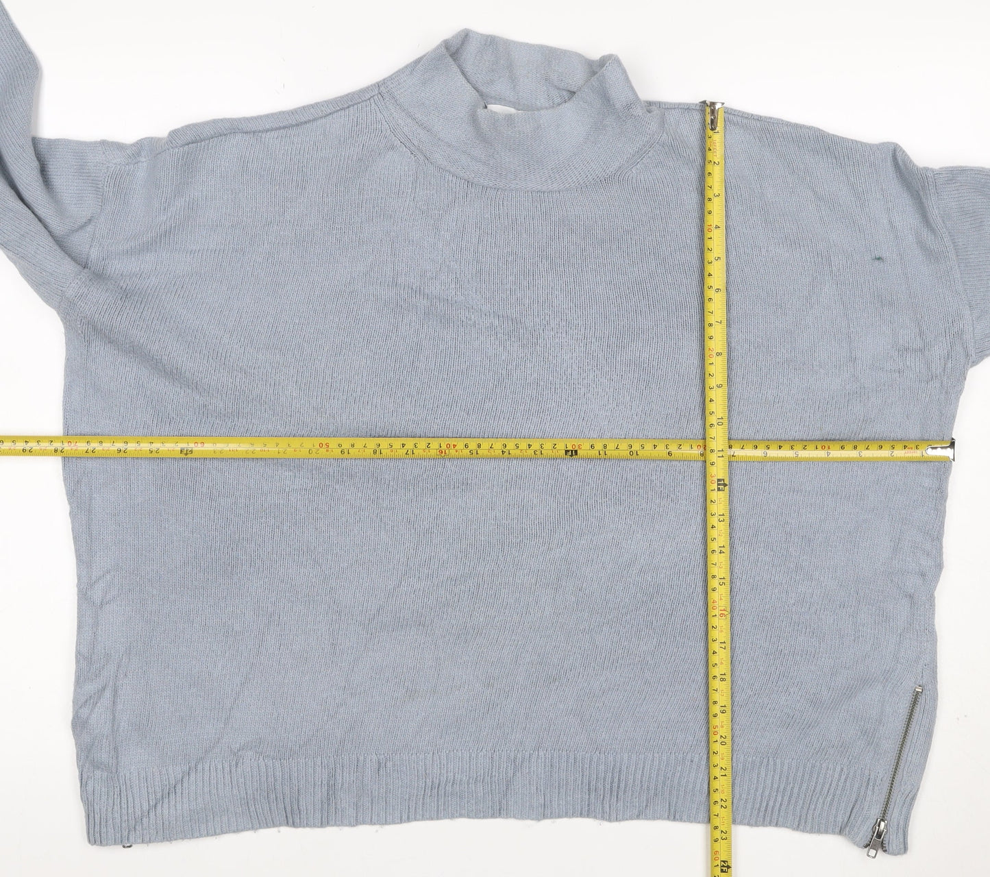 White + Warren Women Grey UK 16 Cashmere Blend Roll Neck Zip Jumper