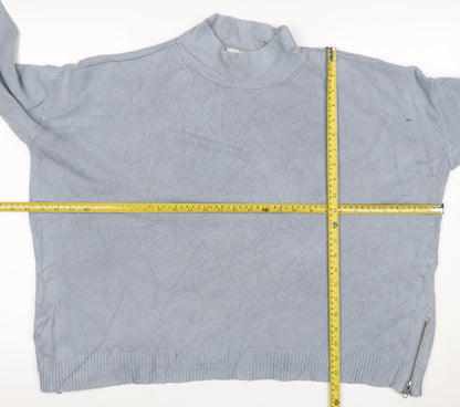 White + Warren Women Grey UK 16 Cashmere Blend Roll Neck Zip Jumper