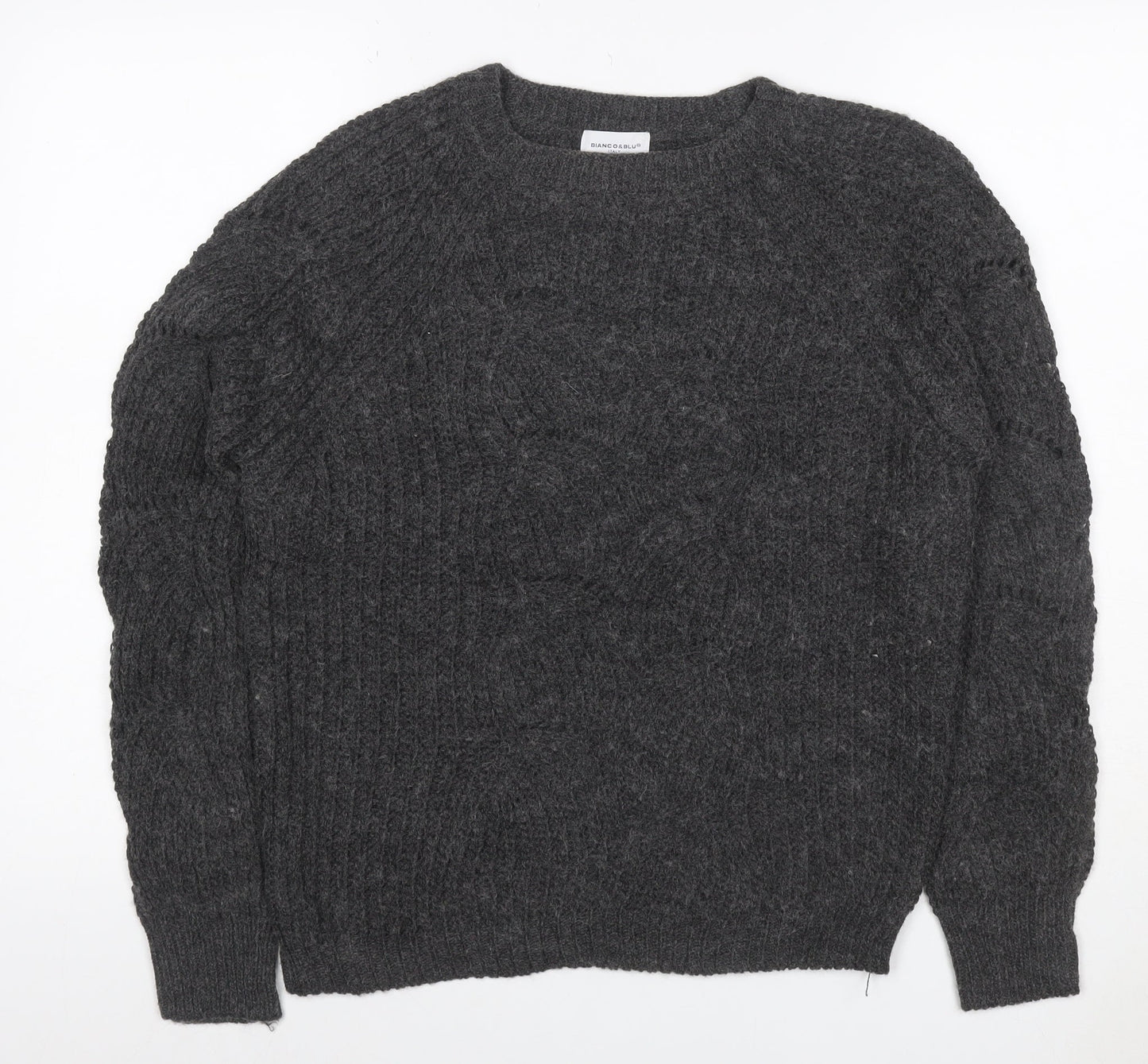Bianco & Blue Women’s Grey S Chunky Knit Crew Neck Wool Blend Jumper