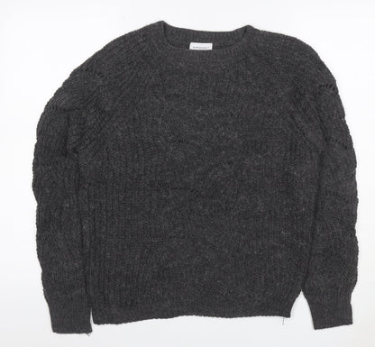 Bianco & Blue Women’s Grey S Chunky Knit Crew Neck Wool Blend Jumper
