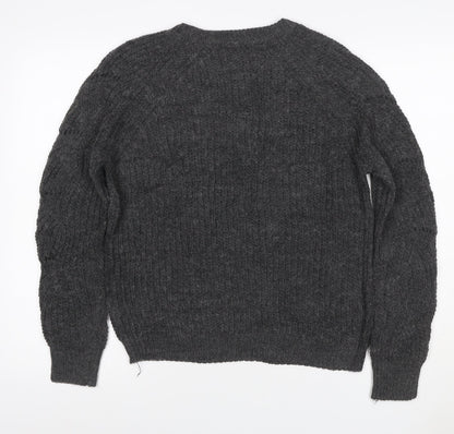 Bianco & Blue Women’s Grey S Chunky Knit Crew Neck Wool Blend Jumper