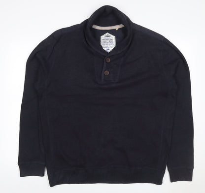 Mantaray Men's Blue L Hooded Henley Cotton Pullover Sweatshirt