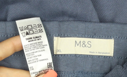 Marks & Spencer Men Blue 3XL Cotton Jogger Trousers Drawstring