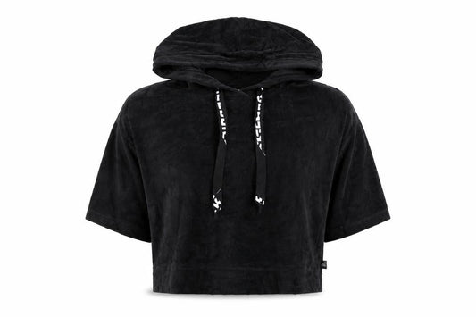 Reebok Women Black M Short Sleeve Hooded Pullover Fleece Sweatshirt