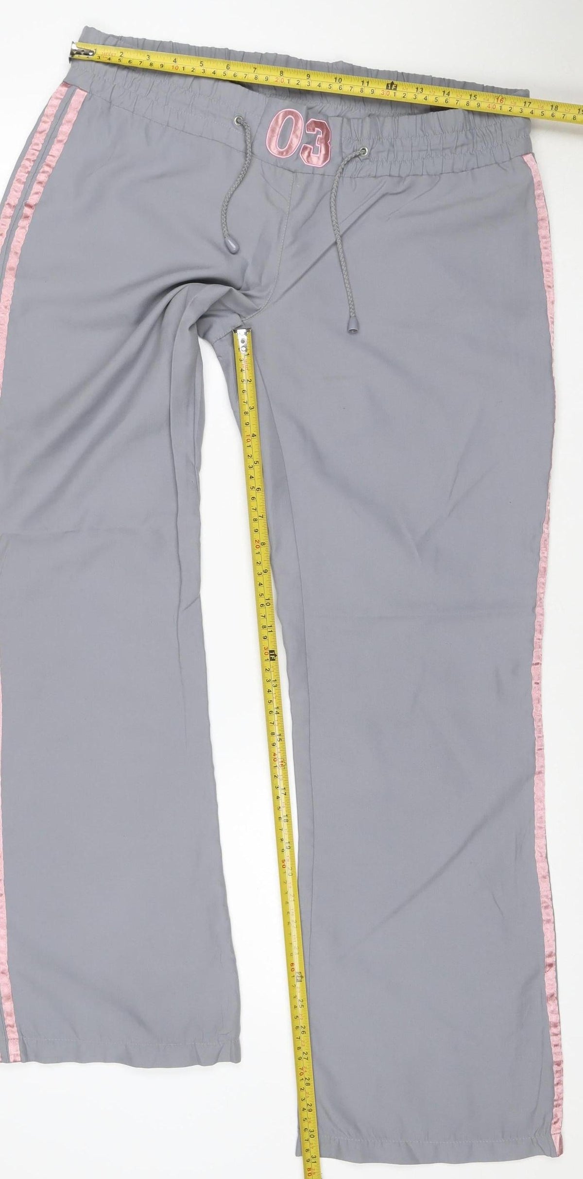 Active Women’s Grey Pink Side Stripe Track Pants UK 12 Drawstring