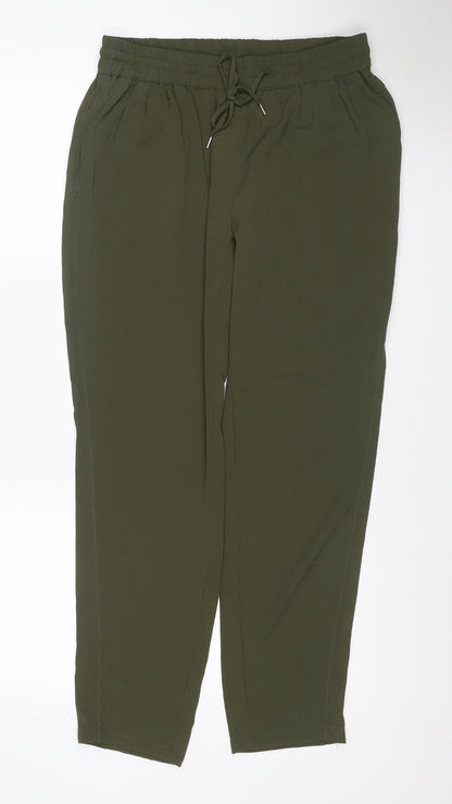 Mango Women Green UK 10 Cropped Drawstring Relaxed Trousers