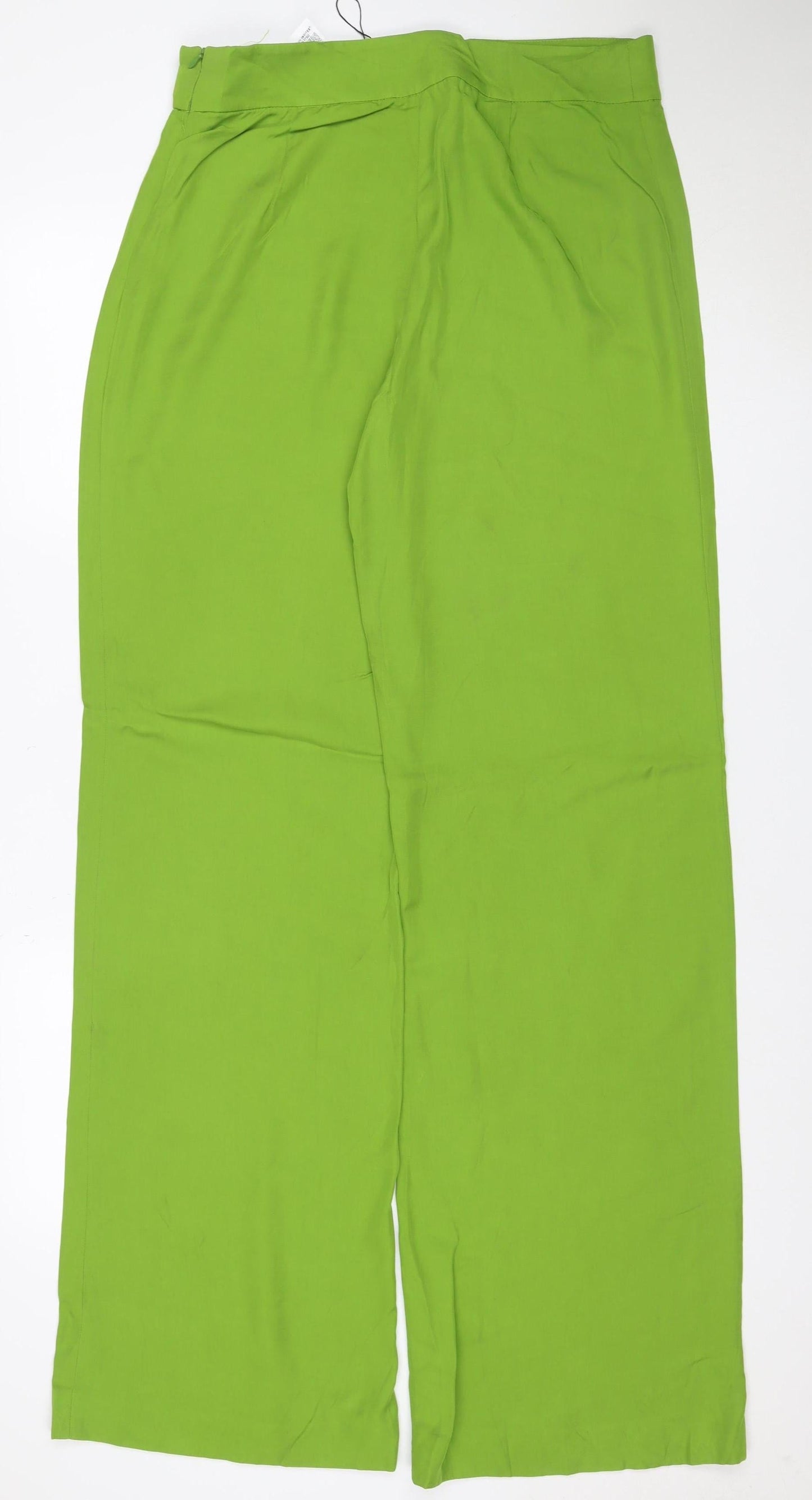 Zara Women Green L Wide-Leg Lightweight Viscose Lyocell Trousers