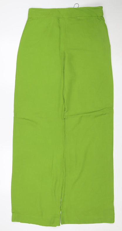 Zara Women Green L Wide-Leg Lightweight Viscose Lyocell Trousers