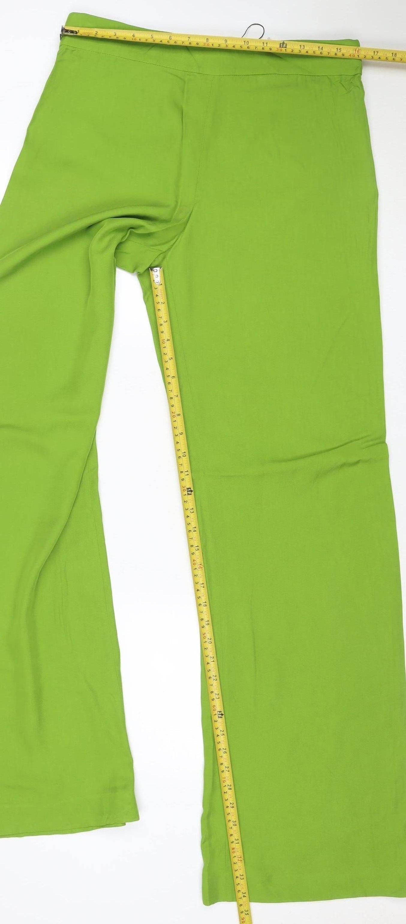 Zara Women Green L Wide-Leg Lightweight Viscose Lyocell Trousers