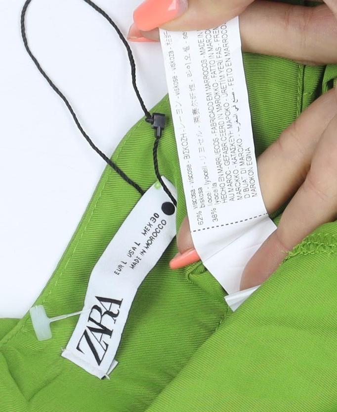 Zara Women Green L Wide-Leg Lightweight Viscose Lyocell Trousers