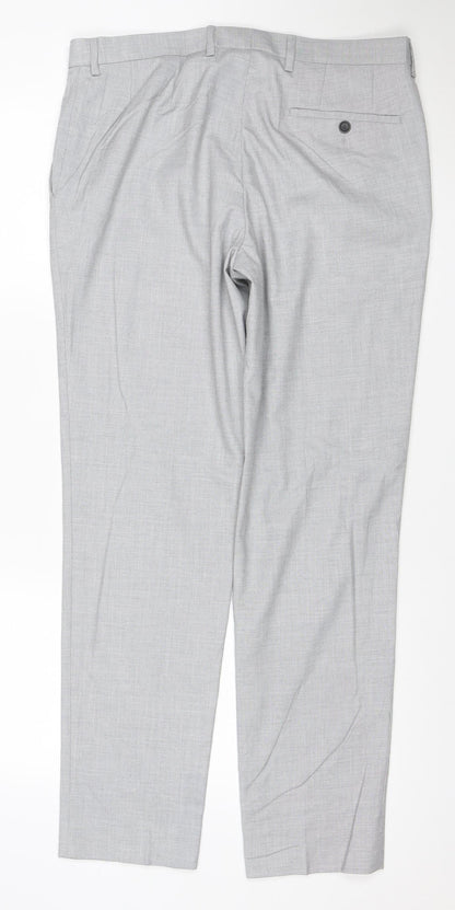 Marks & Spencer Men Grey 34 Regular Skinny Dress Trousers Stretch