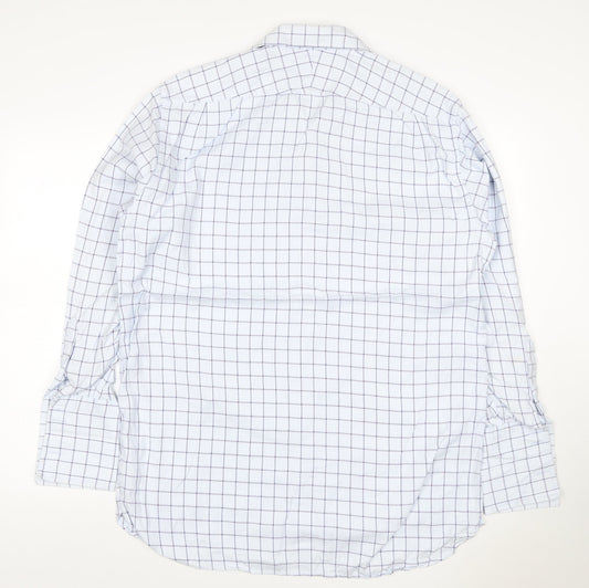 Austin Reed Men White Blue Check Cotton Shirt 16R Regular Long Sleeve