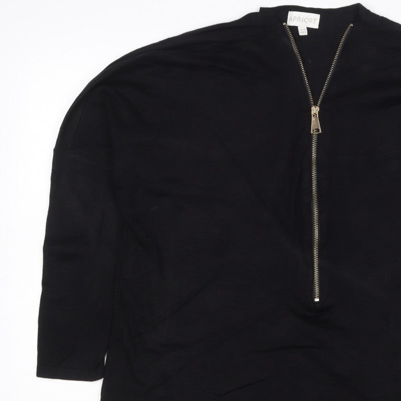 Apricot Women's Black Size 10 Long Sleeve Half Zip Tunic Top