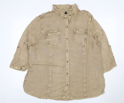 Kass Women’s Beige Size 18 Viscose Roll Tab Tunic Shirt