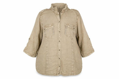 Kass Women’s Beige Size 18 Viscose Roll Tab Tunic Shirt