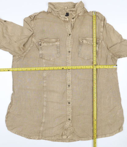Kass Women’s Beige Size 18 Viscose Roll Tab Tunic Shirt