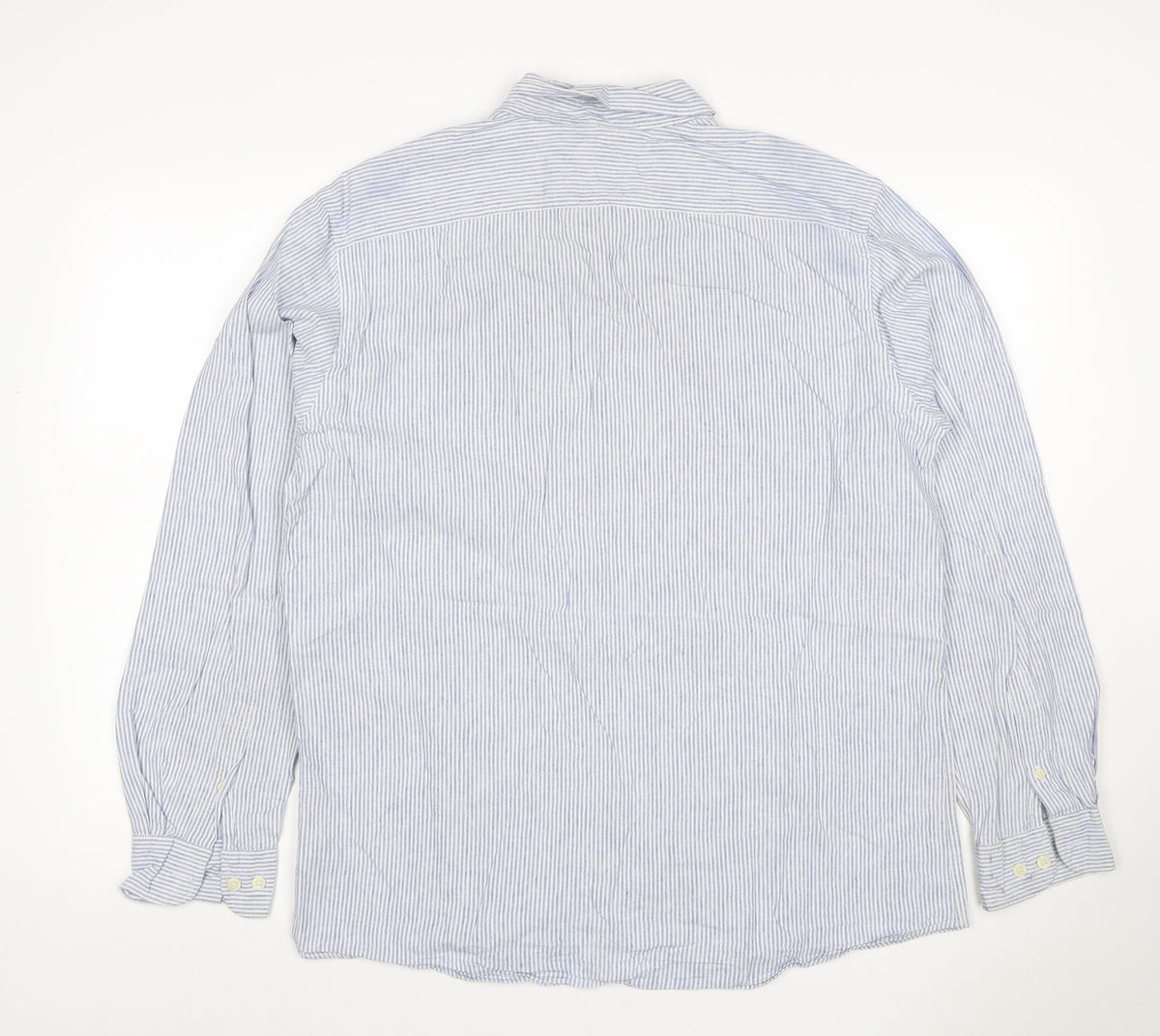 TU Men’s Blue White Striped Linen Cotton Button-Down Shirt L
