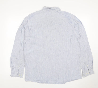 TU Men’s Blue White Striped Linen Cotton Button-Down Shirt L