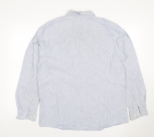 TU Men’s Blue White Striped Linen Cotton Button-Down Shirt L