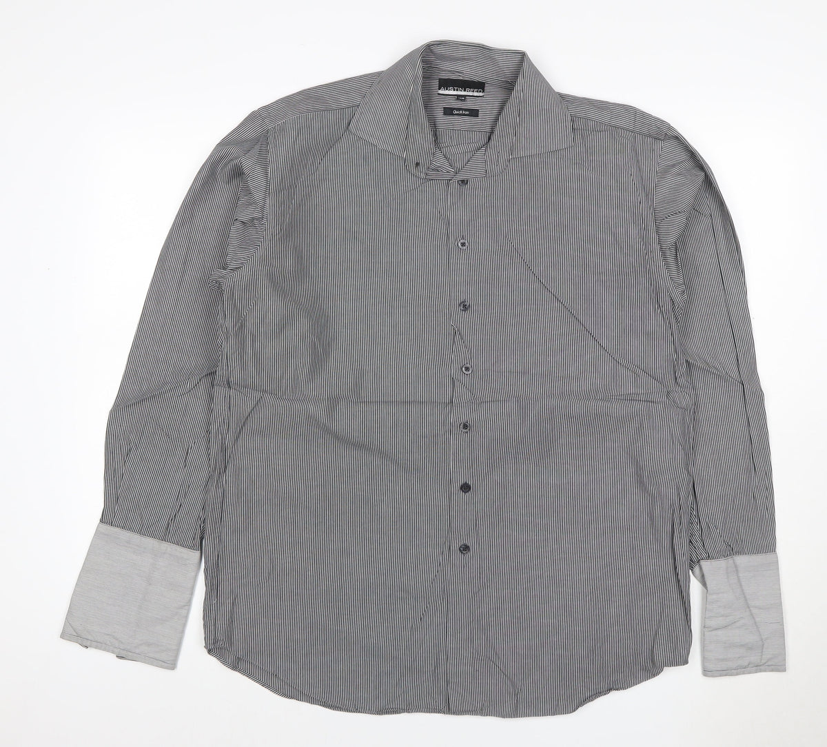 Austin Reed Men Black 16 Regular Pinstripe Cotton Long Sleeve Shirt